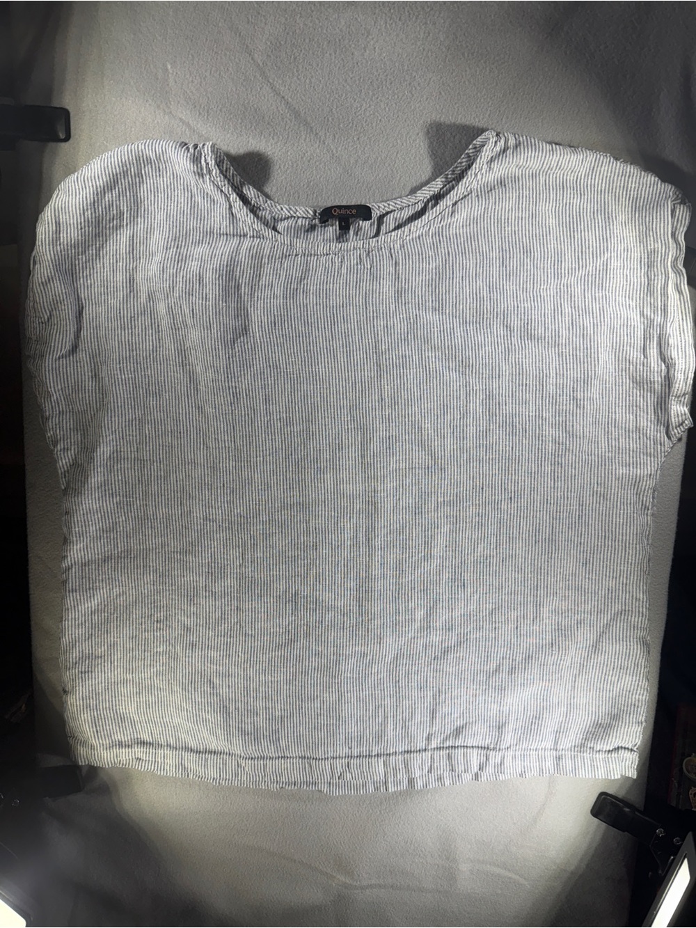 Quince Women's Striped Linen Crop Top - White & Light Blue